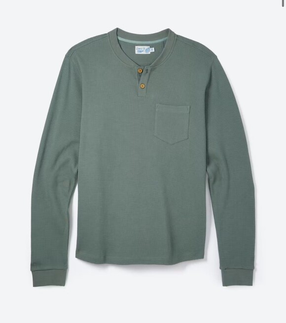 Wellen Other - Wellen Men Brosnan Seawool XL Long Sleeve Waffle Henley Shirt Green Coastal EUC
